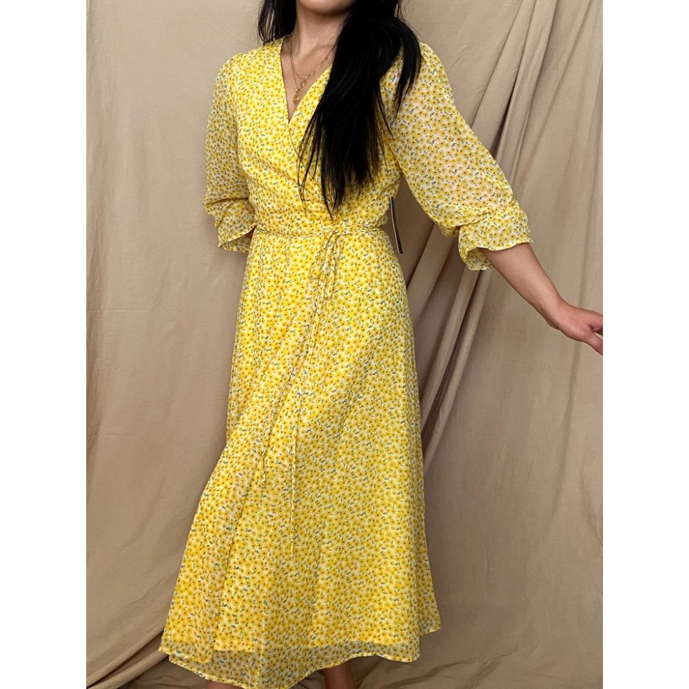 Lulus Floral Print Three-Quarter Sleeve Wrap Dress